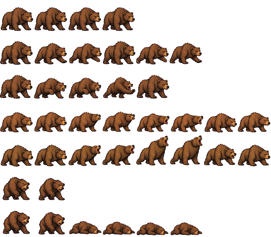 Brookmaw Bear animated sprite sheet, shown at its idle frame
