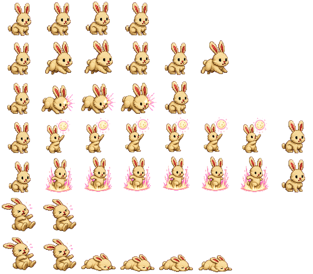 Moonfoot Rabbit animated sprite sheet, shown at its idle frame