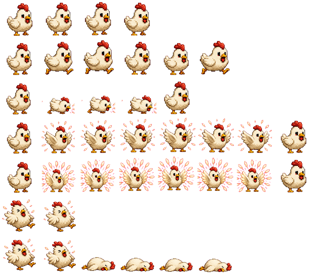 Suncrest Chicken animated sprite sheet, shown at its idle frame