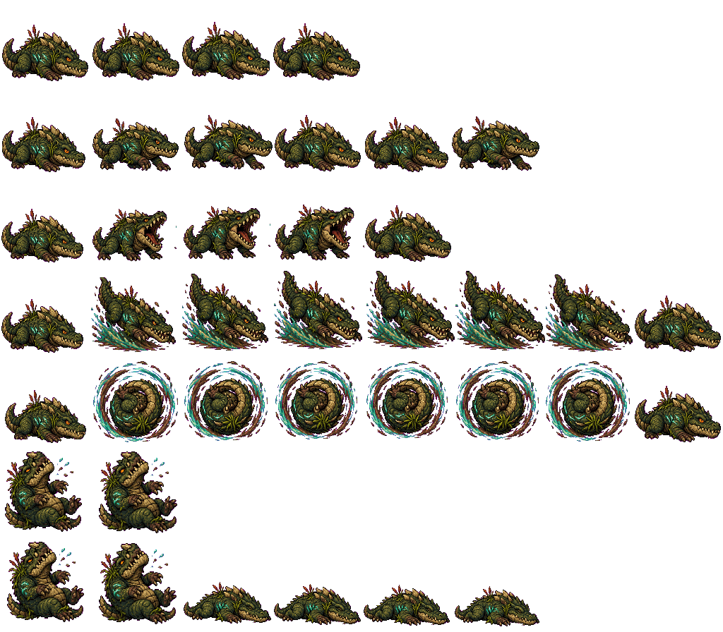 Fenjaw Crocolisk animated sprite sheet, shown at its idle frame