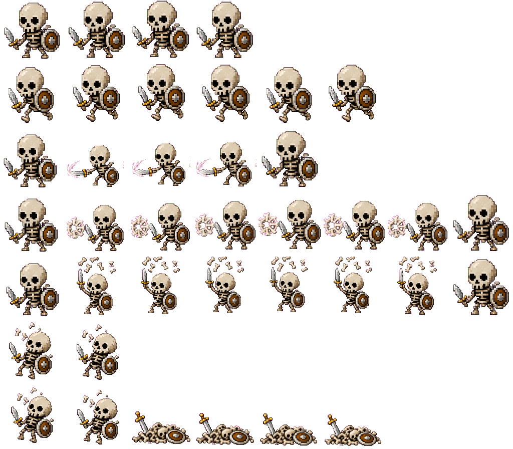 Graveborn Skeleton animated sprite sheet, shown at its idle frame