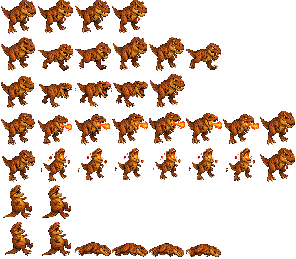 Embermaw Rex animated sprite sheet, shown at its idle frame