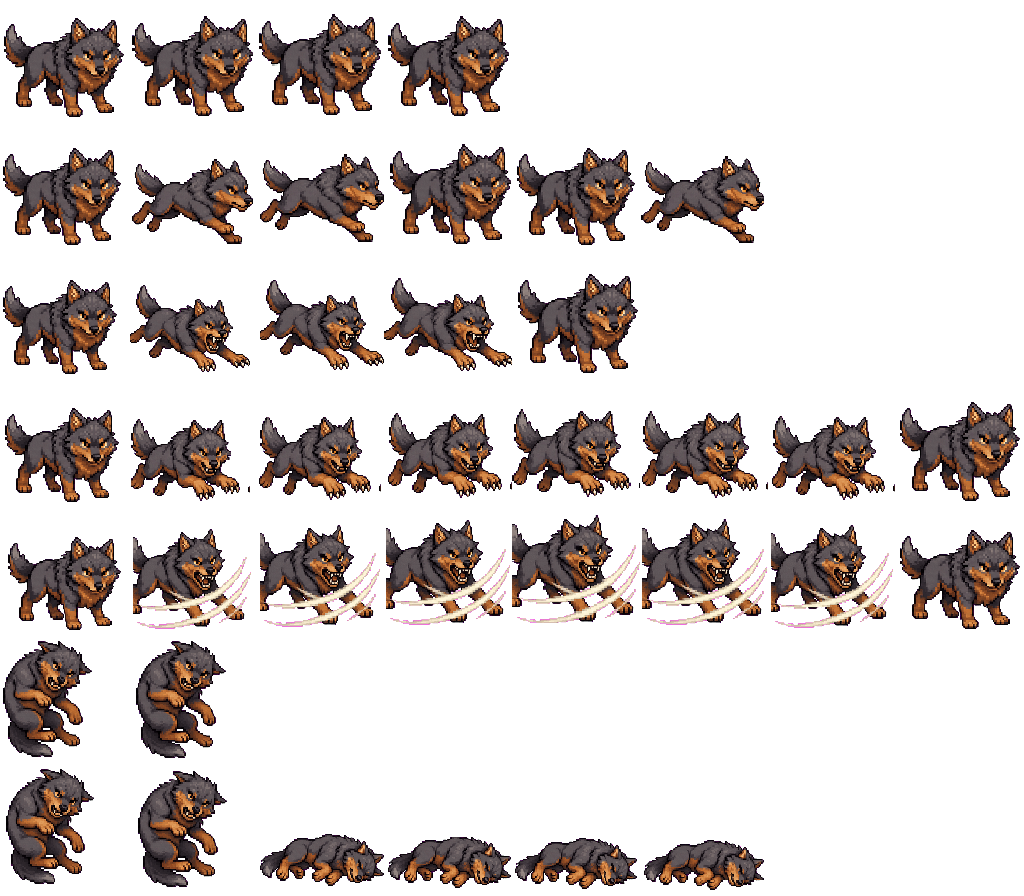 Direfang Wolf animated sprite sheet, shown at its idle frame
